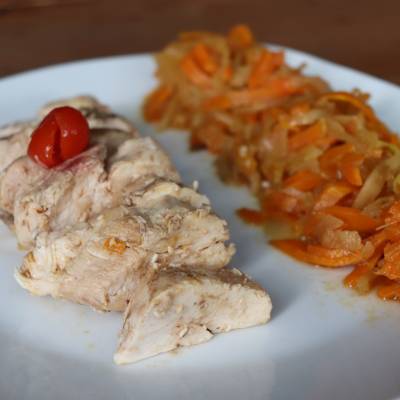 Poulet laqué et julienne de légumes