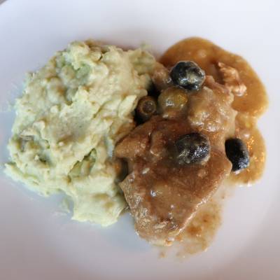 Sauté de porc et purée de pommes de terre/basilic