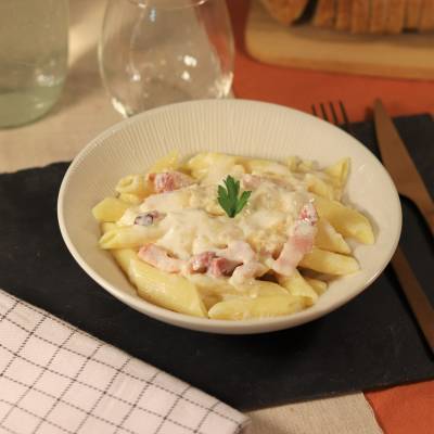 Penne parmesan façon carbonara